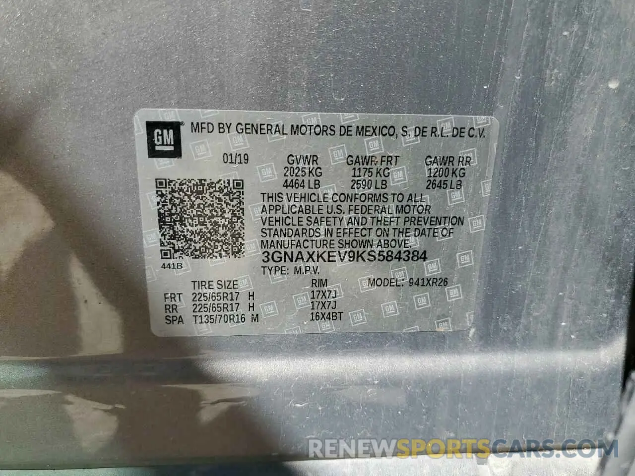 13 fotografías del automóvil dañado 3GNAXKEV9KS584384 CHEVROLET EQUINOX 2019