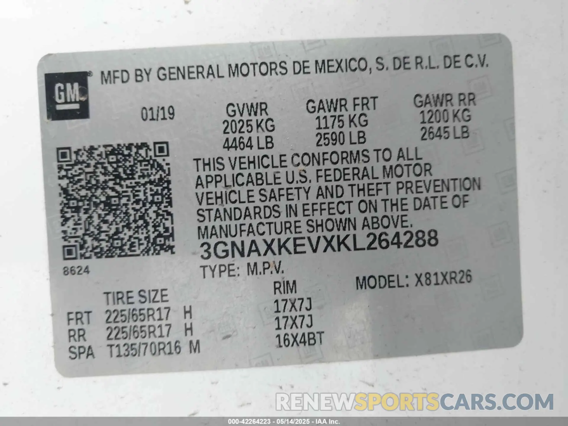 9 fotografías del automóvil dañado 3GNAXKEVXKL264288 CHEVROLET EQUINOX 2019