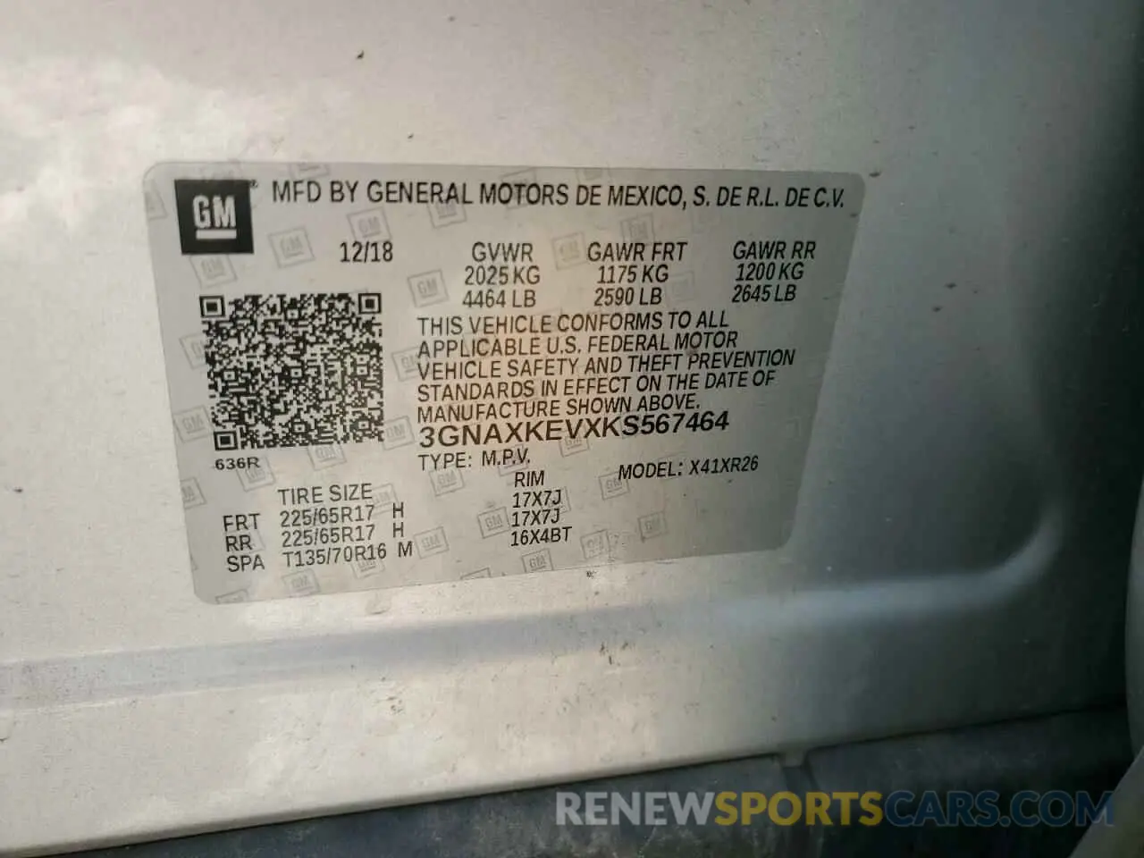 13 fotografías del automóvil dañado 3GNAXKEVXKS567464 CHEVROLET EQUINOX 2019