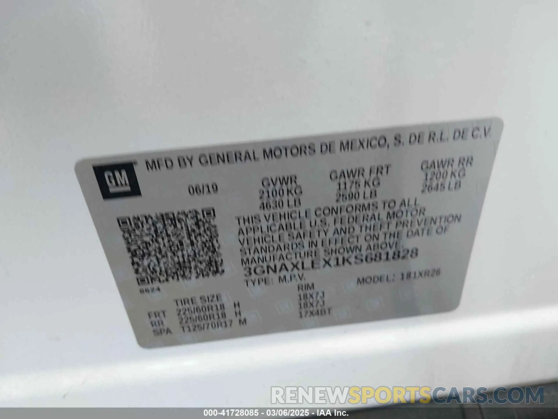 9 fotografías del automóvil dañado 3GNAXLEX1KS681828 CHEVROLET EQUINOX 2019