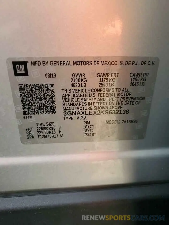 13 fotografías del automóvil dañado 3GNAXLEX2KS632136 CHEVROLET EQUINOX 2019