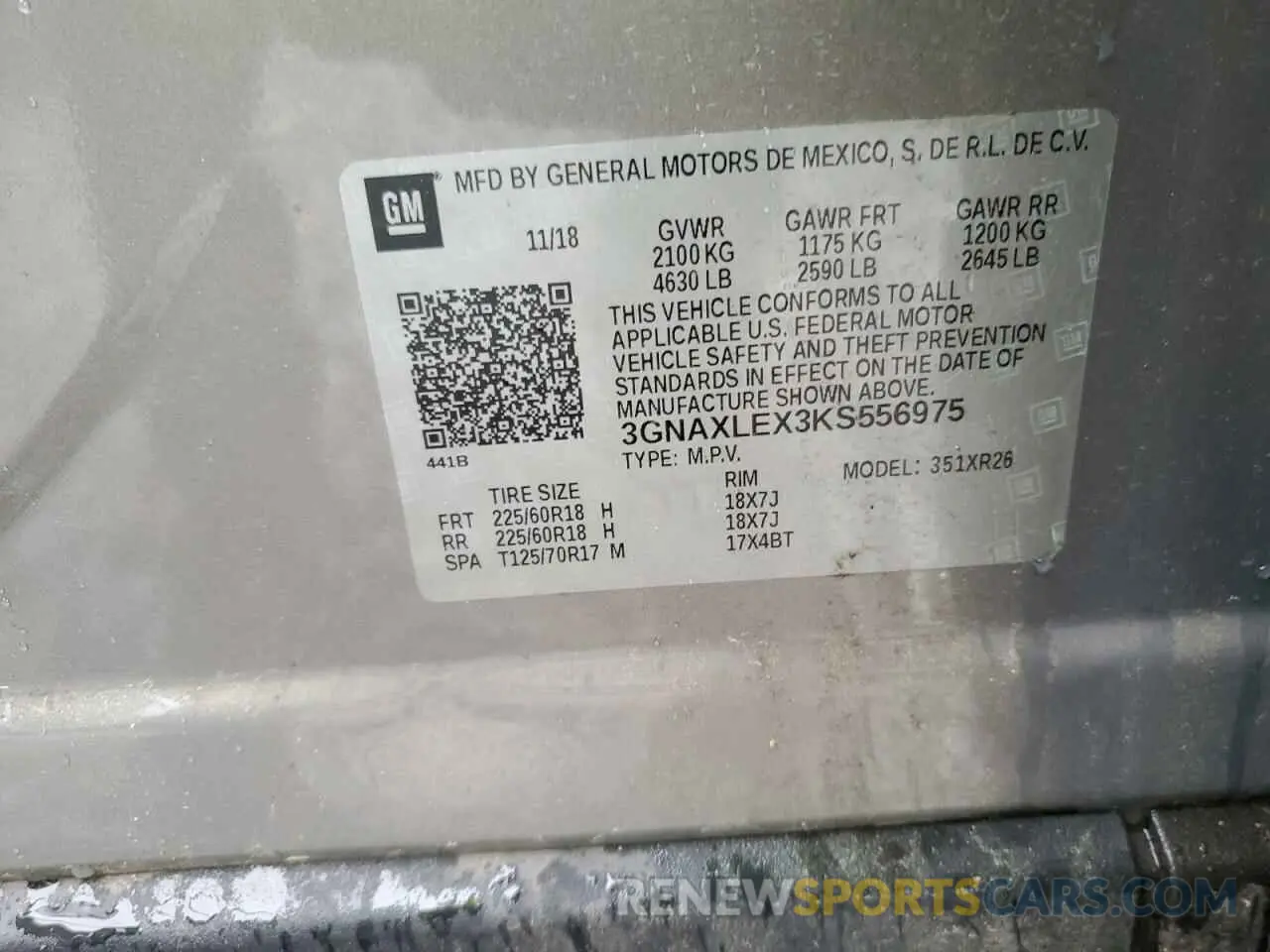 12 fotografías del automóvil dañado 3GNAXLEX3KS556975 CHEVROLET EQUINOX 2019