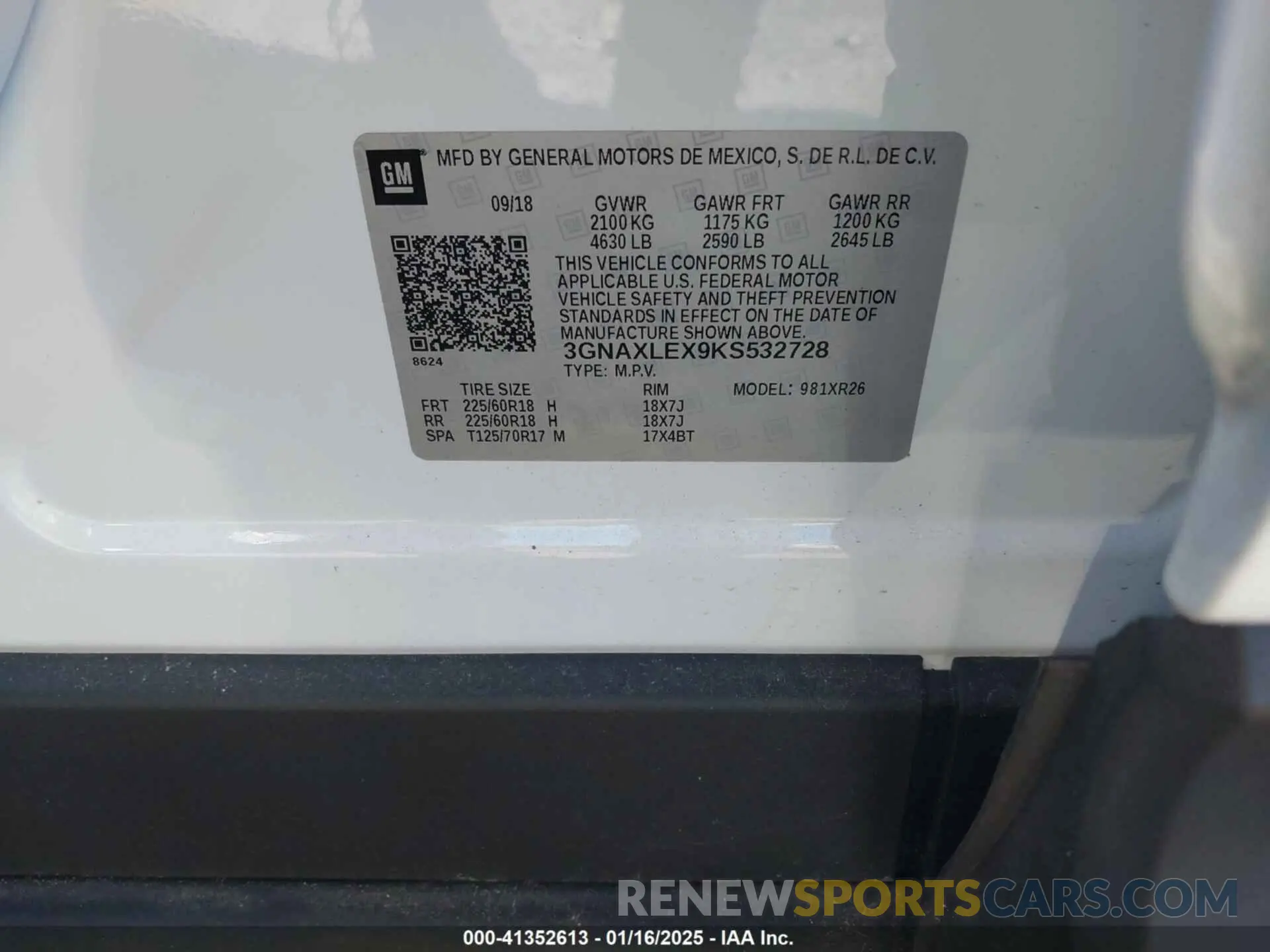 9 fotografías del automóvil dañado 3GNAXLEX9KS532728 CHEVROLET EQUINOX 2019