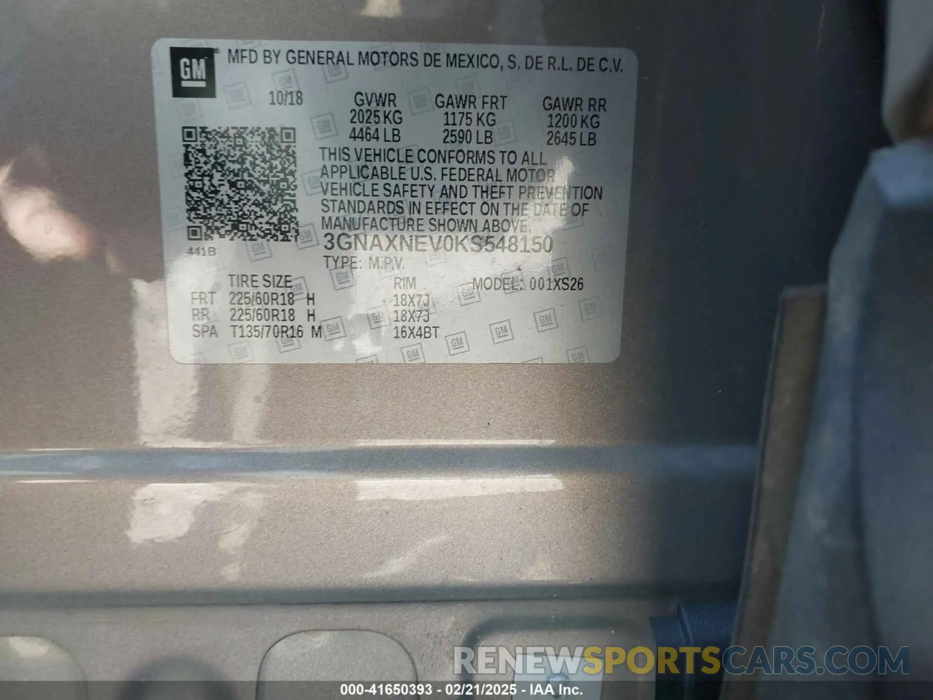 9 fotografías del automóvil dañado 3GNAXNEV0KS548150 CHEVROLET EQUINOX 2019