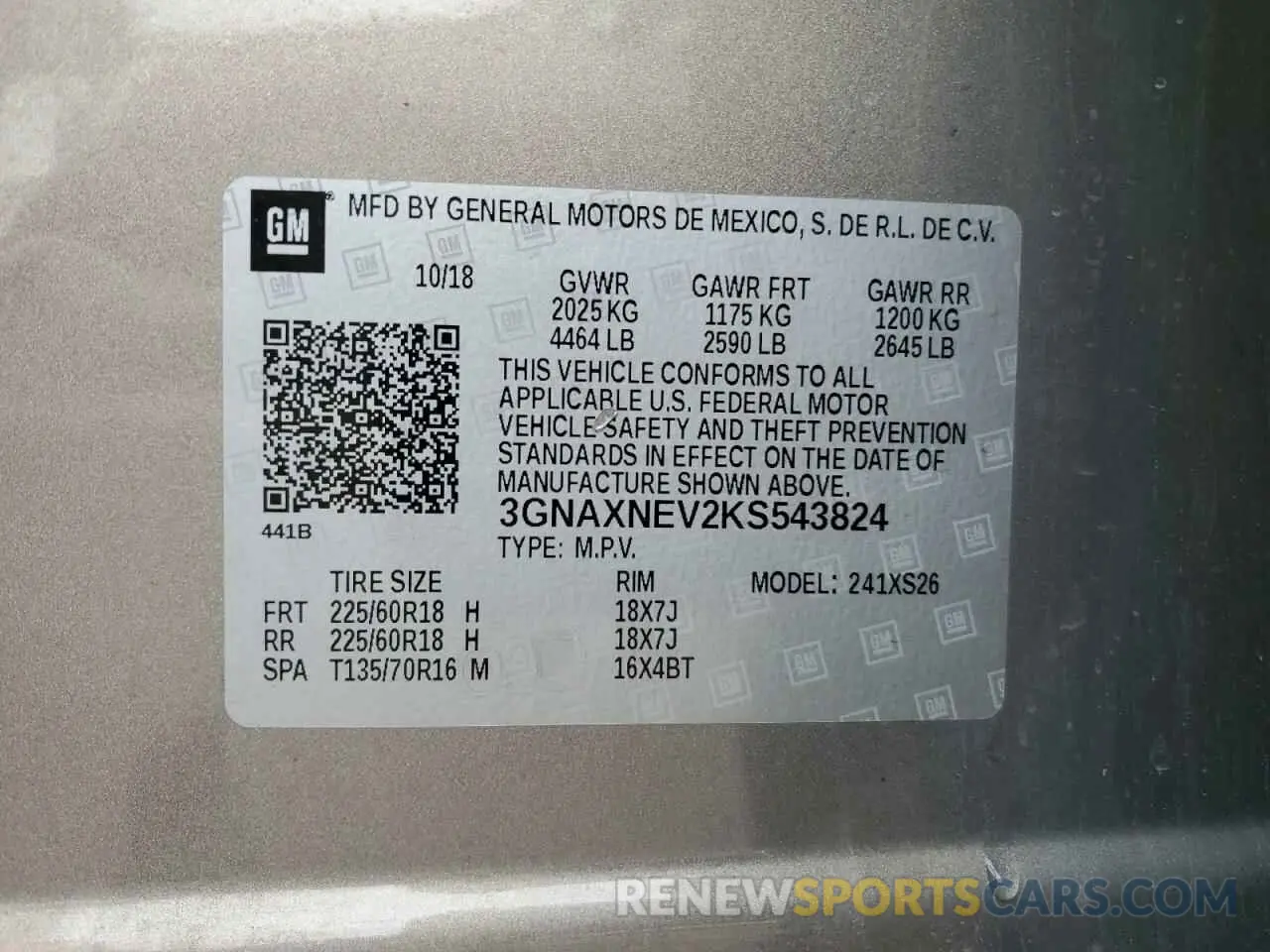 14 fotografías del automóvil dañado 3GNAXNEV2KS543824 CHEVROLET EQUINOX 2019