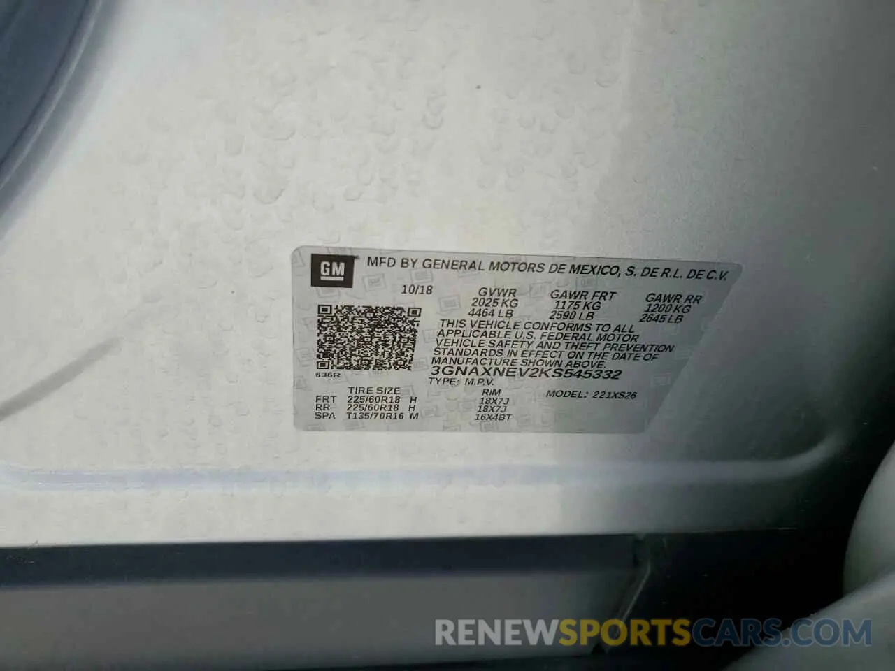 15 fotografías del automóvil dañado 3GNAXNEV2KS545332 CHEVROLET EQUINOX 2019