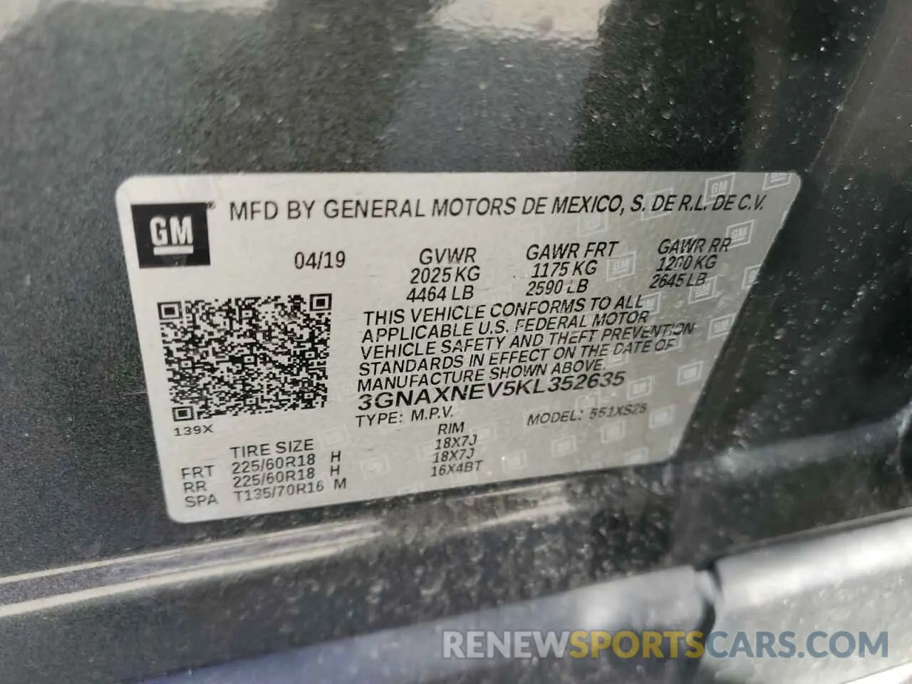 14 fotografías del automóvil dañado 3GNAXNEV5KL352635 CHEVROLET EQUINOX 2019