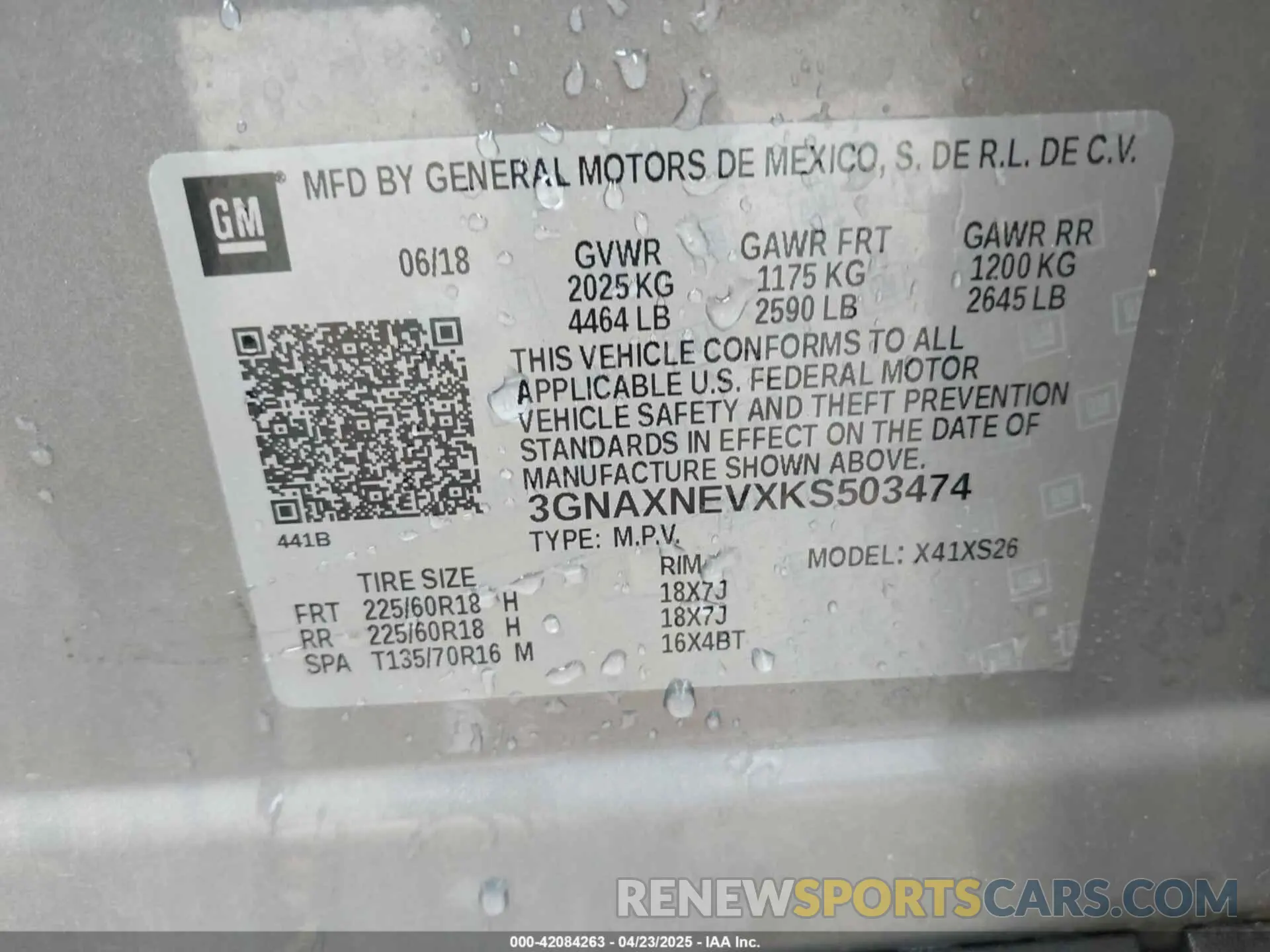 9 fotografías del automóvil dañado 3GNAXNEVXKS503474 CHEVROLET EQUINOX 2019