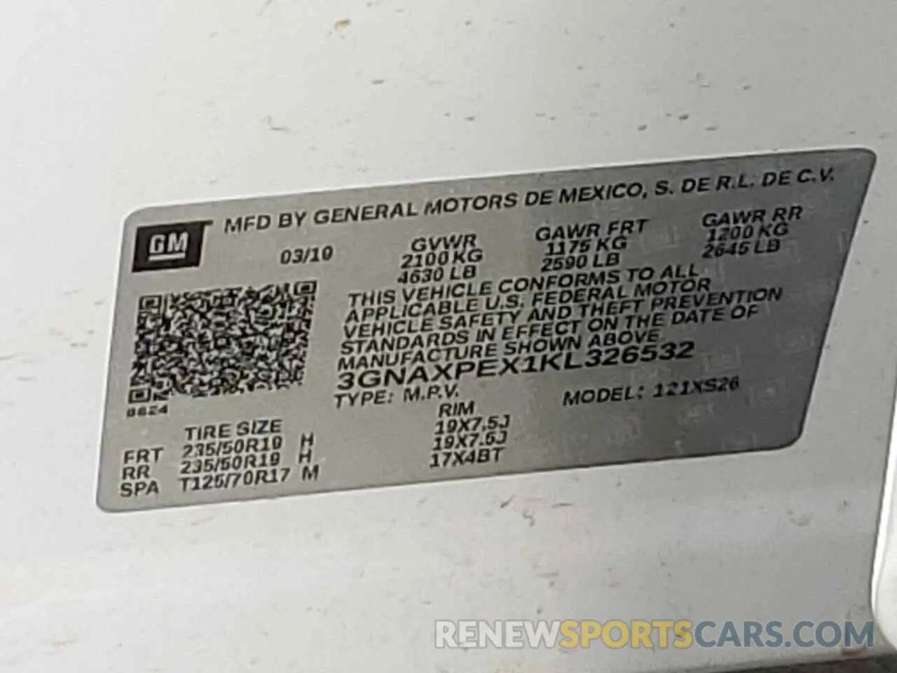 12 fotografías del automóvil dañado 3GNAXPEX1KL326532 CHEVROLET EQUINOX 2019