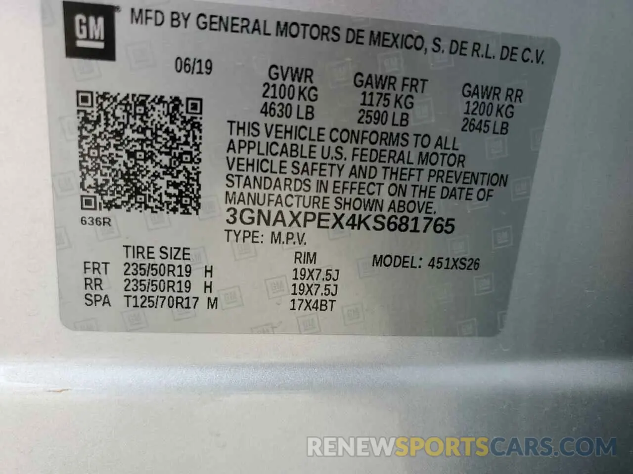13 fotografías del automóvil dañado 3GNAXPEX4KS681765 CHEVROLET EQUINOX 2019