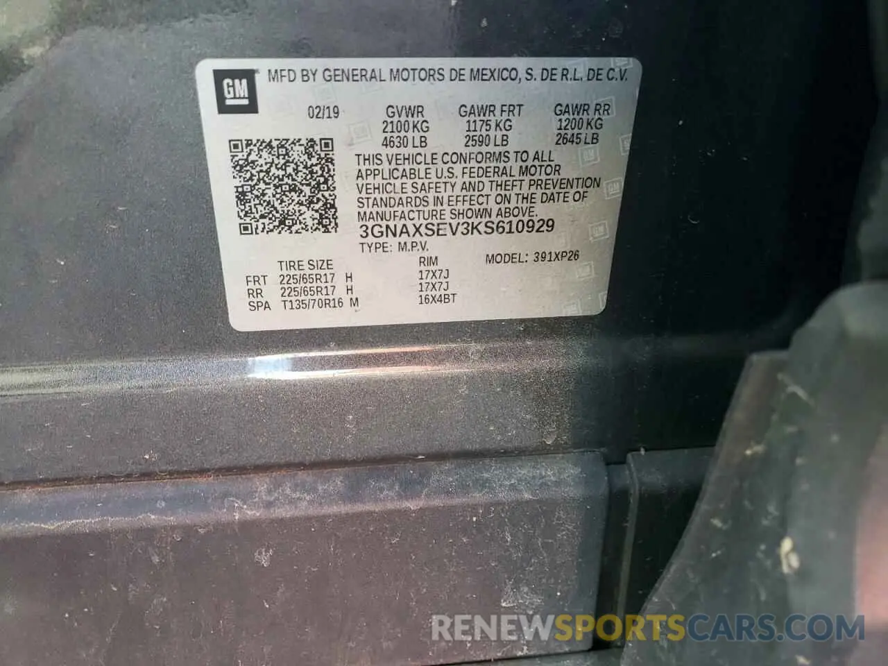 13 fotografías del automóvil dañado 3GNAXSEV3KS610929 CHEVROLET EQUINOX 2019