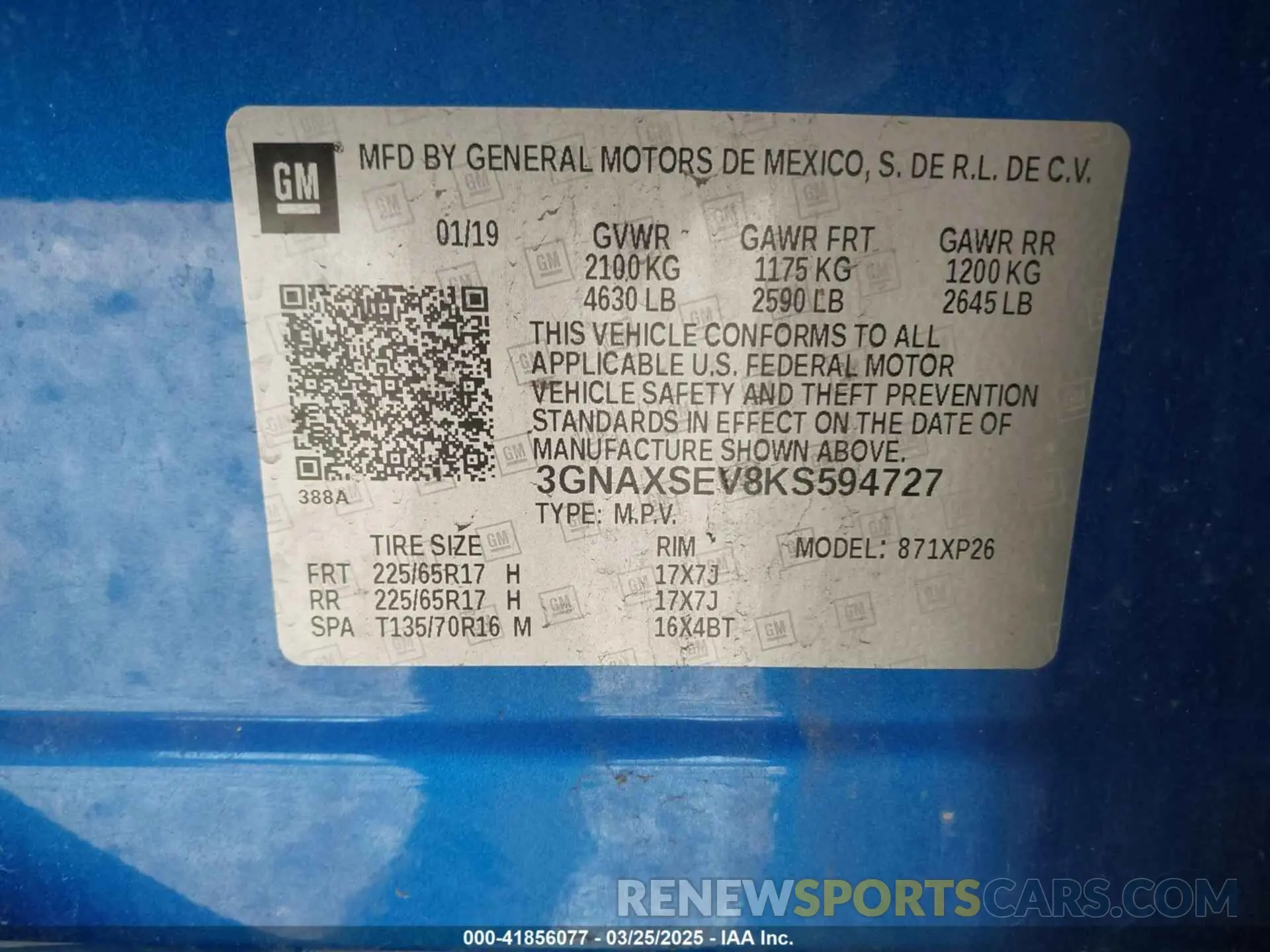 9 fotografías del automóvil dañado 3GNAXSEV8KS594727 CHEVROLET EQUINOX 2019