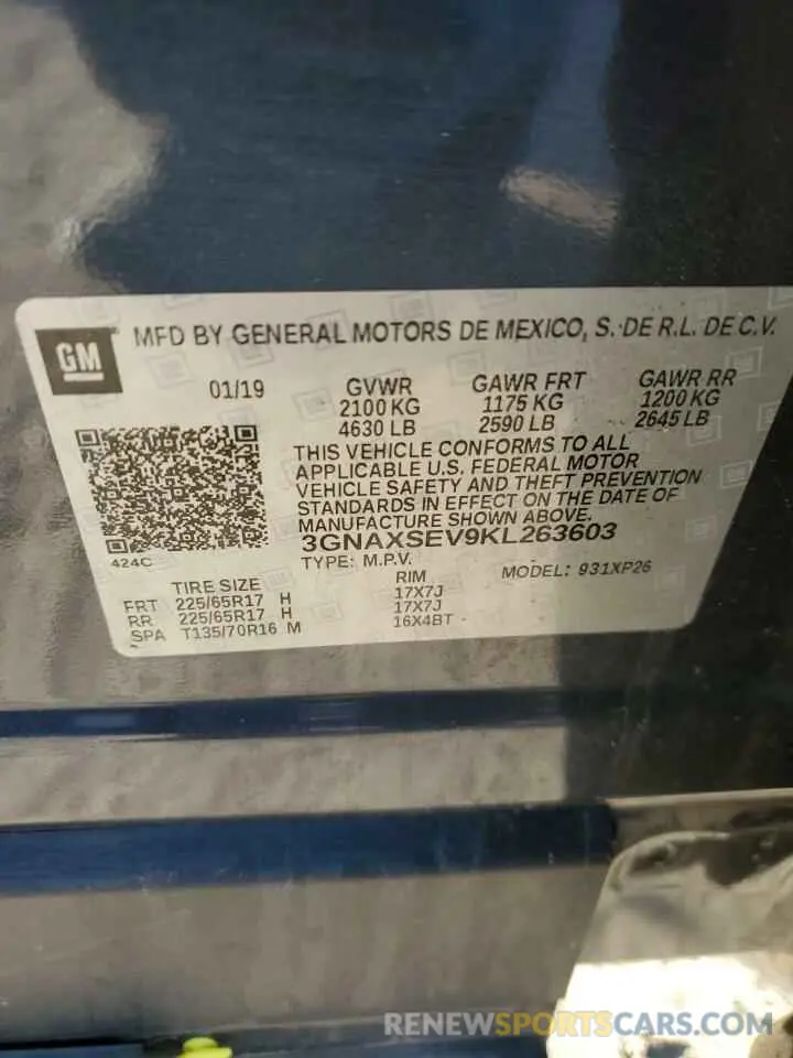 13 fotografías del automóvil dañado 3GNAXSEV9KL263603 CHEVROLET EQUINOX 2019