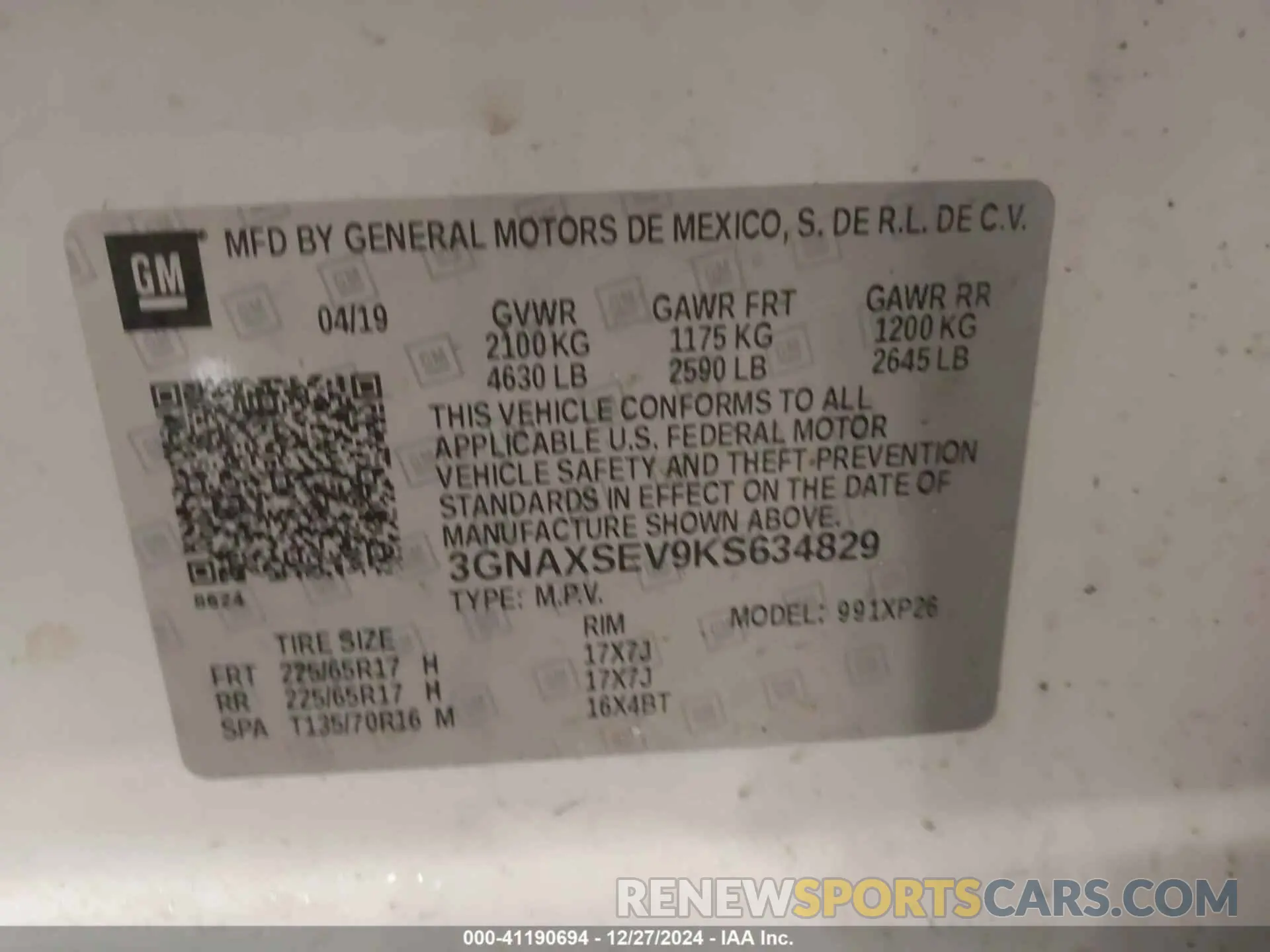 9 fotografías del automóvil dañado 3GNAXSEV9KS634829 CHEVROLET EQUINOX 2019