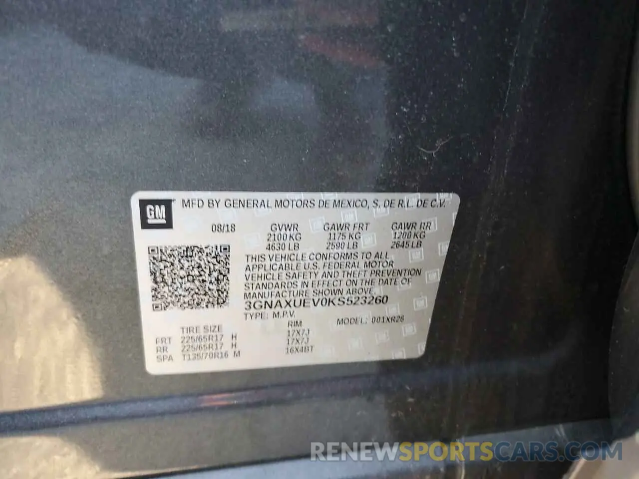 13 fotografías del automóvil dañado 3GNAXUEV0KS523260 CHEVROLET EQUINOX 2019