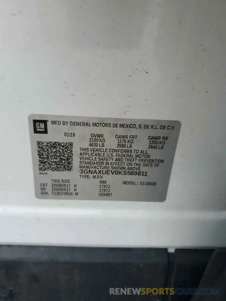 13 fotografías del automóvil dañado 3GNAXUEV0KS589811 CHEVROLET EQUINOX 2019