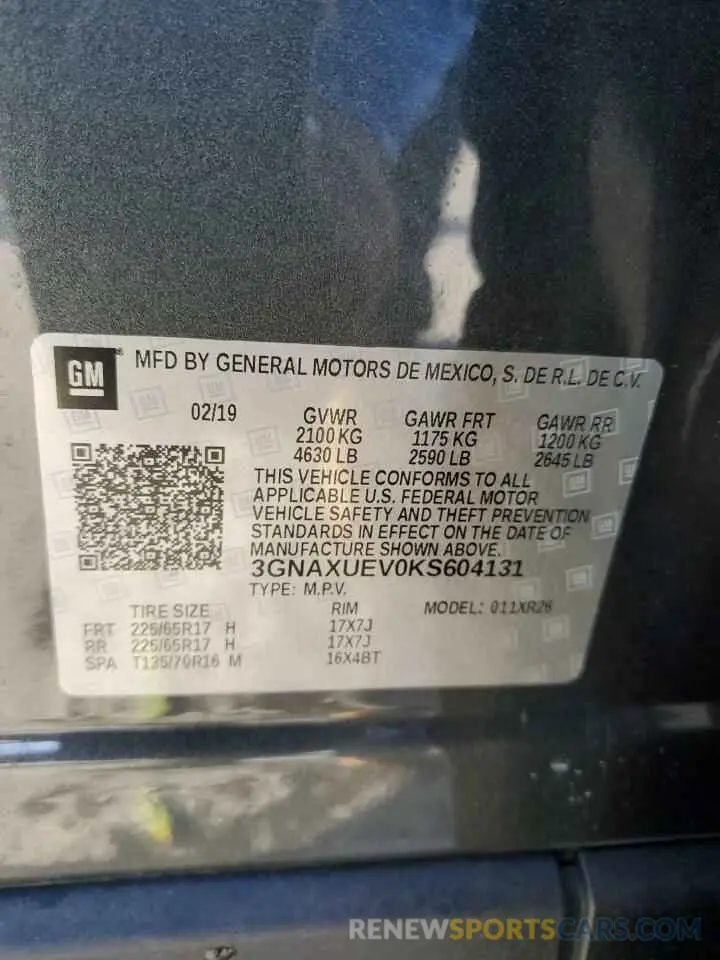13 fotografías del automóvil dañado 3GNAXUEV0KS604131 CHEVROLET EQUINOX 2019