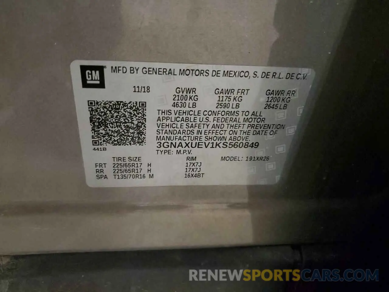 13 fotografías del automóvil dañado 3GNAXUEV1KS560849 CHEVROLET EQUINOX 2019