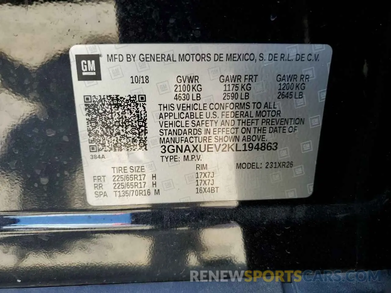 13 fotografías del automóvil dañado 3GNAXUEV2KL194863 CHEVROLET EQUINOX 2019