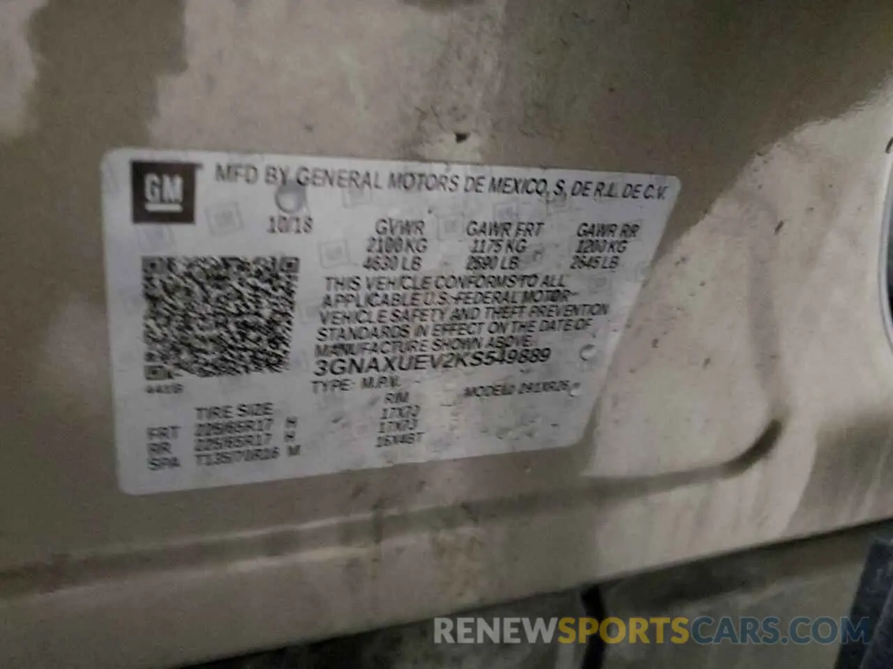 15 fotografías del automóvil dañado 3GNAXUEV2KS549889 CHEVROLET EQUINOX 2019