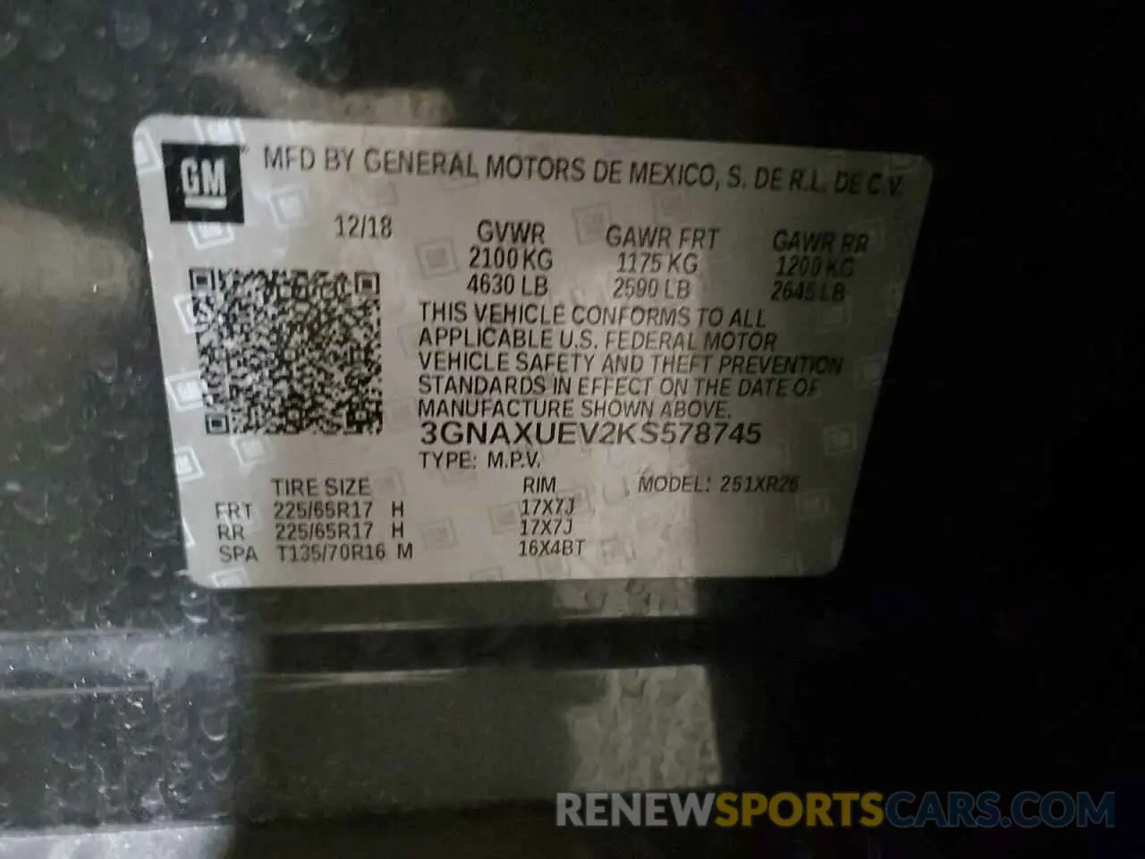 15 fotografías del automóvil dañado 3GNAXUEV2KS578745 CHEVROLET EQUINOX 2019