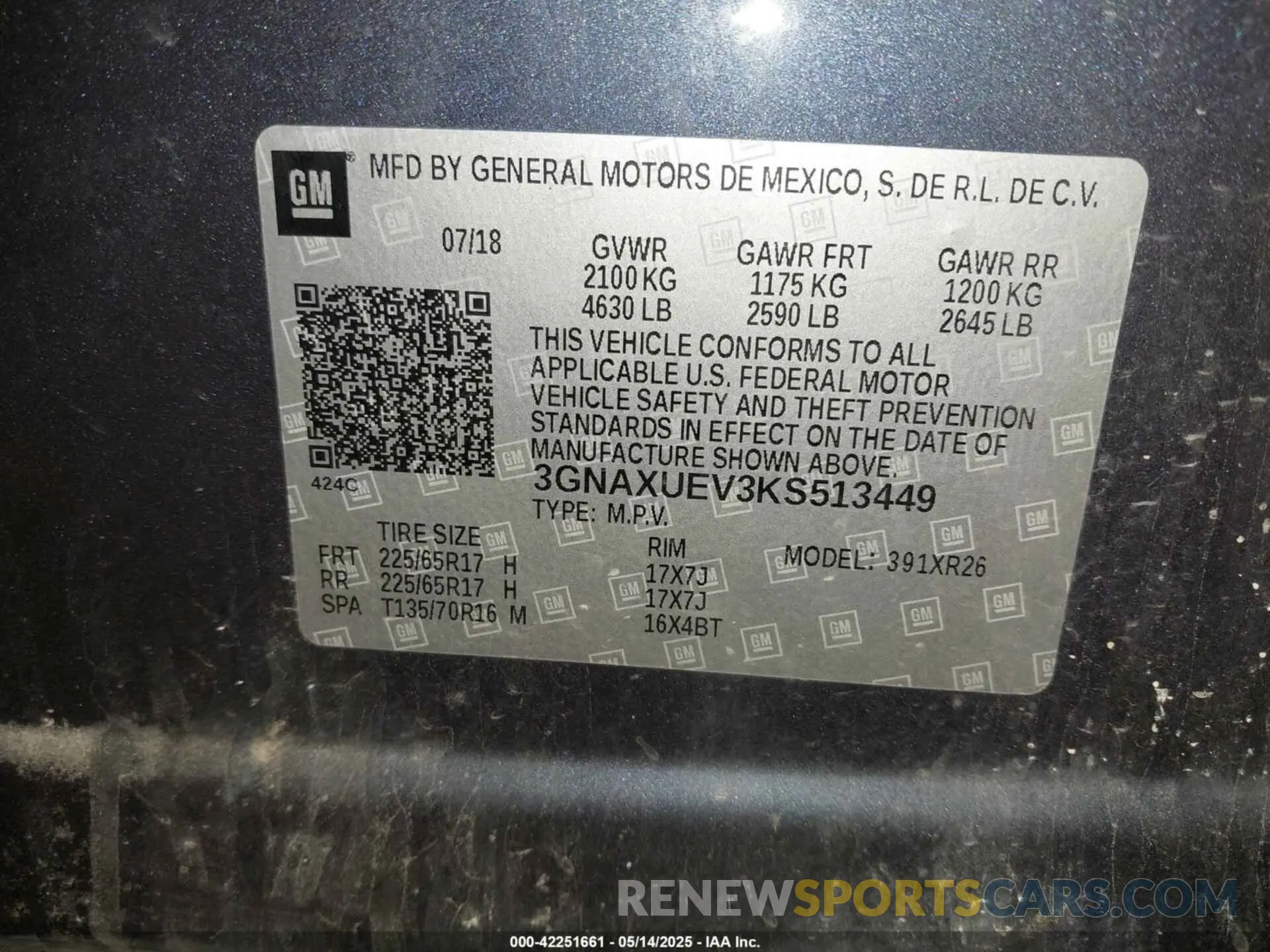 9 fotografías del automóvil dañado 3GNAXUEV3KS513449 CHEVROLET EQUINOX 2019