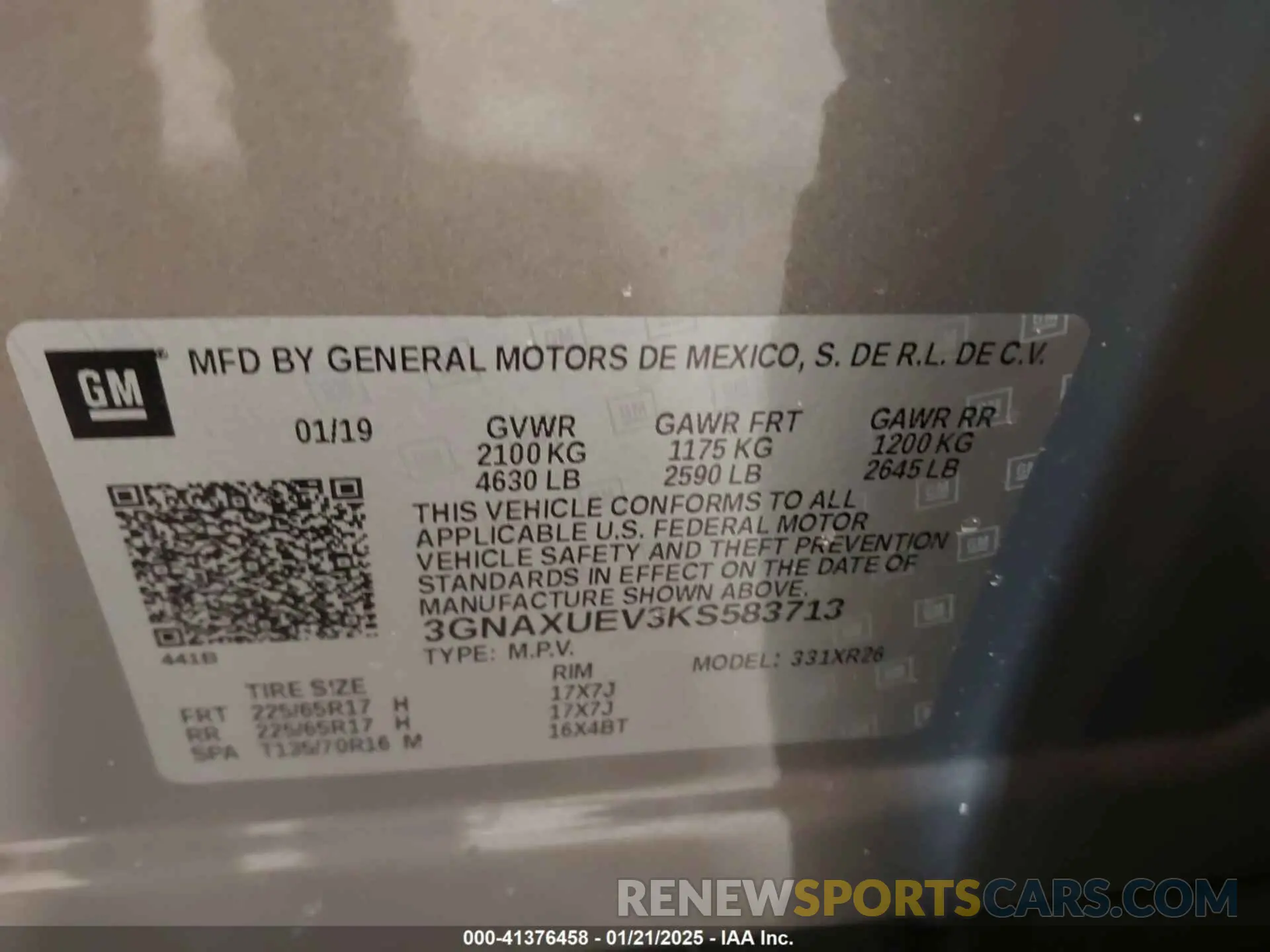 9 fotografías del automóvil dañado 3GNAXUEV3KS583713 CHEVROLET EQUINOX 2019