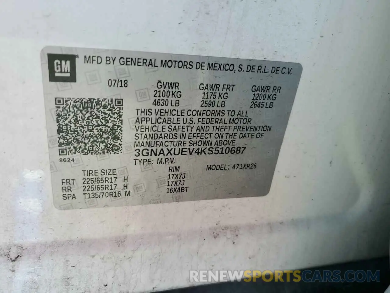 13 fotografías del automóvil dañado 3GNAXUEV4KS510687 CHEVROLET EQUINOX 2019