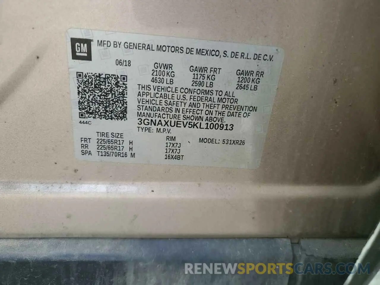 13 fotografías del automóvil dañado 3GNAXUEV5KL100913 CHEVROLET EQUINOX 2019