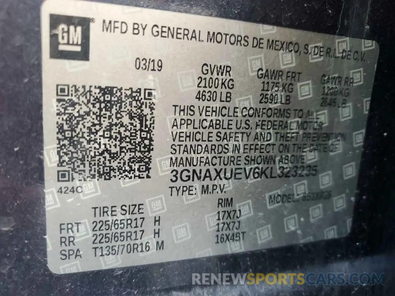 13 fotografías del automóvil dañado 3GNAXUEV6KL323235 CHEVROLET EQUINOX 2019