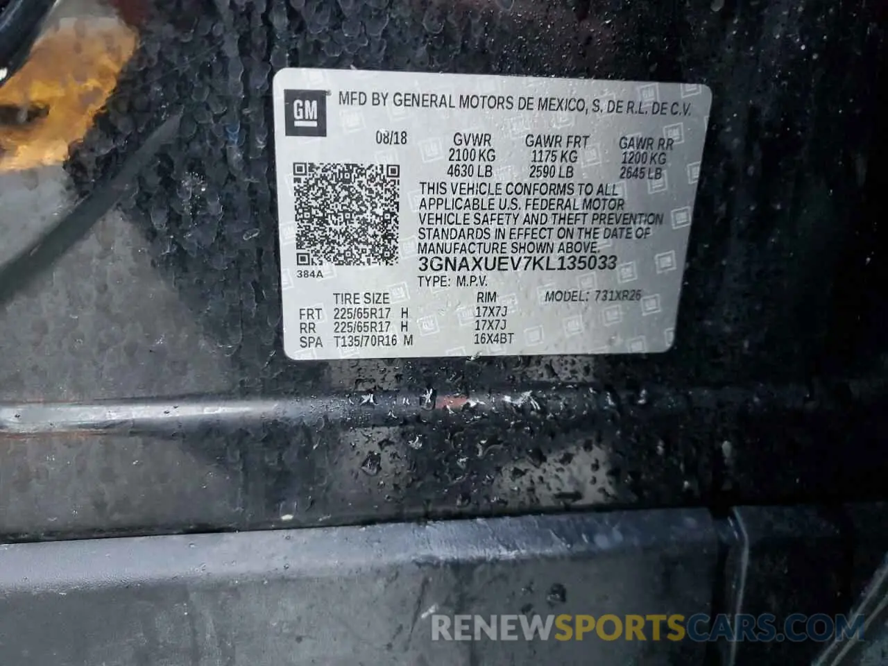 13 fotografías del automóvil dañado 3GNAXUEV7KL135033 CHEVROLET EQUINOX 2019