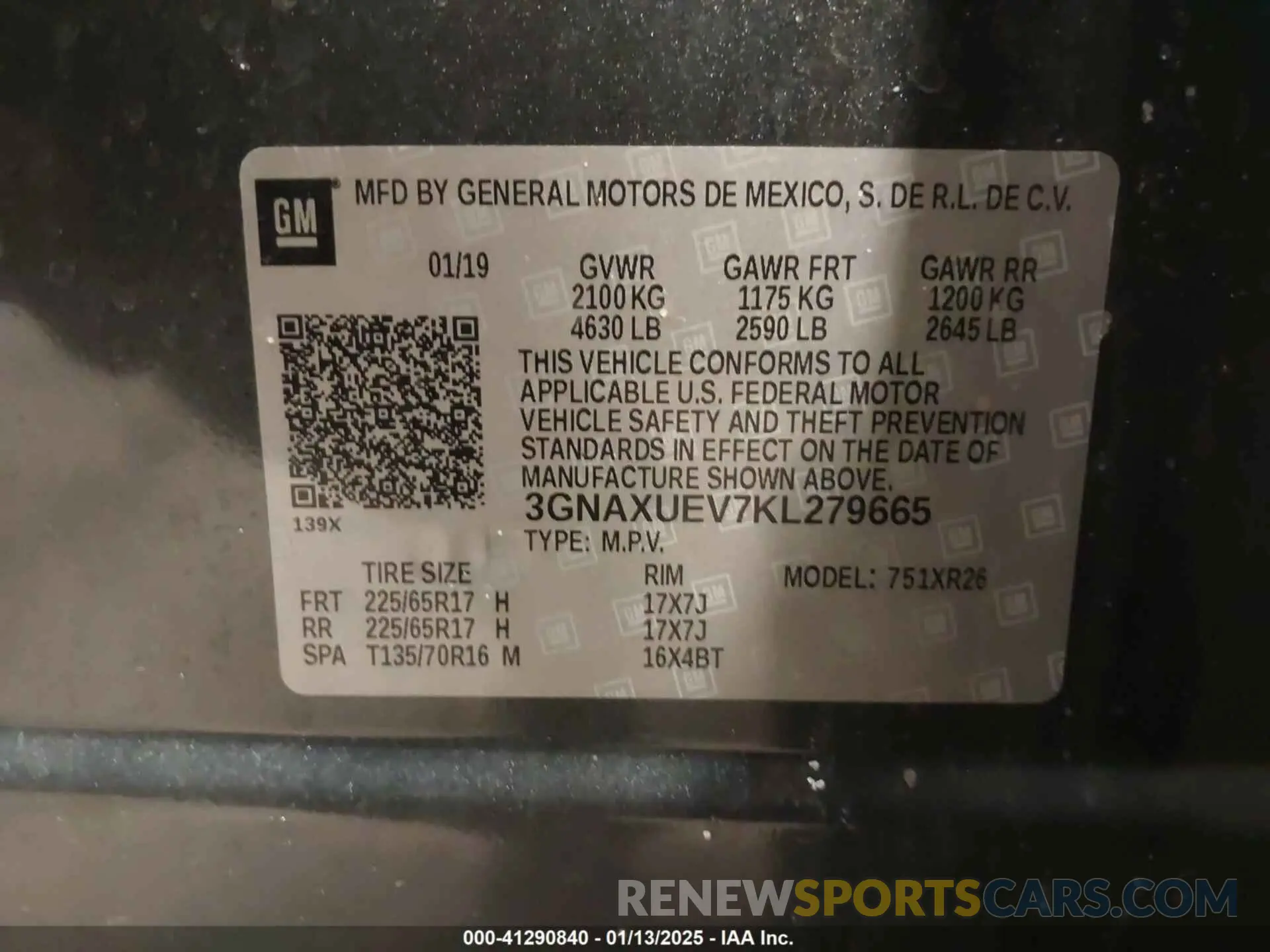 9 fotografías del automóvil dañado 3GNAXUEV7KL279665 CHEVROLET EQUINOX 2019
