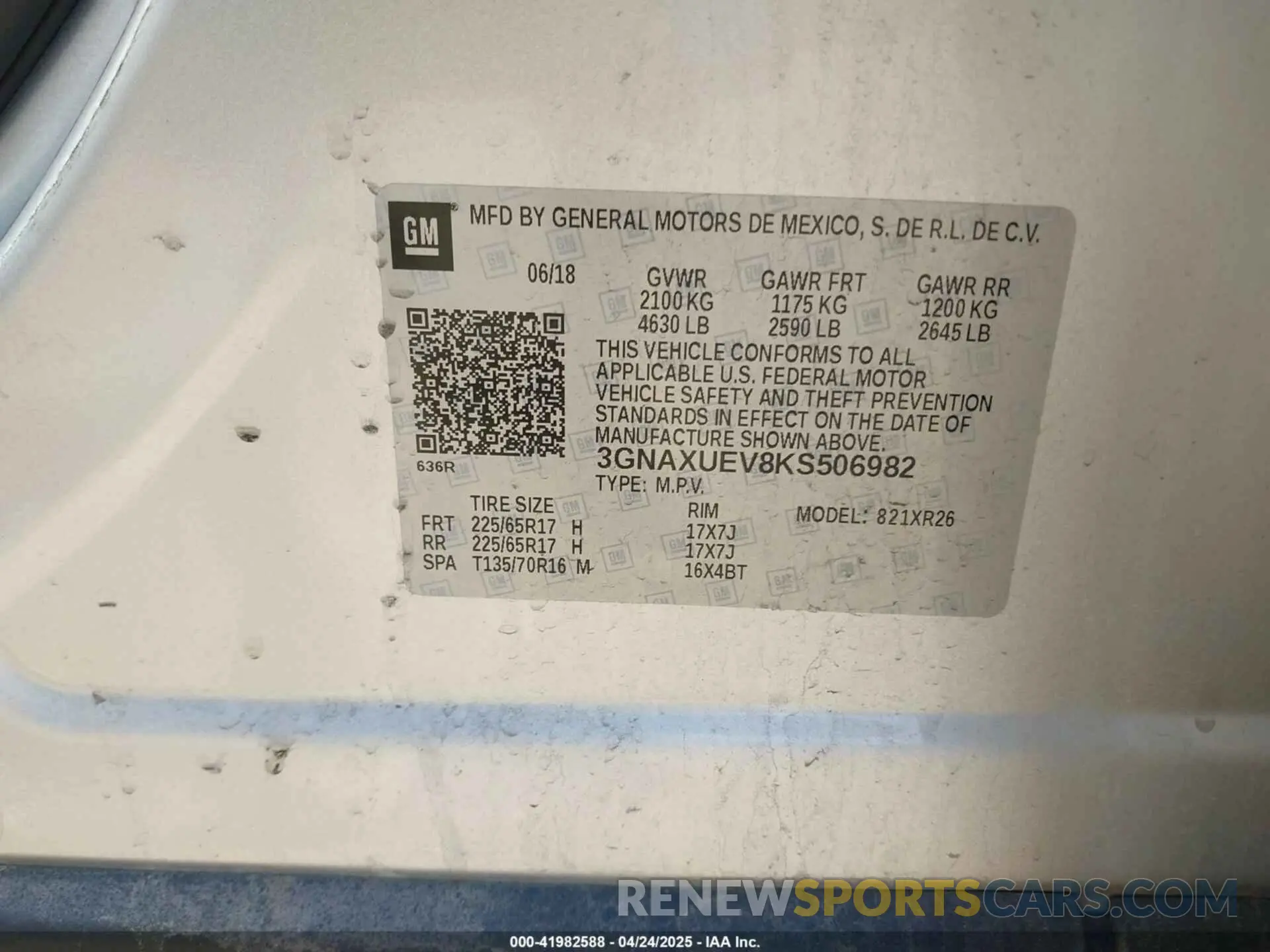 9 fotografías del automóvil dañado 3GNAXUEV8KS506982 CHEVROLET EQUINOX 2019