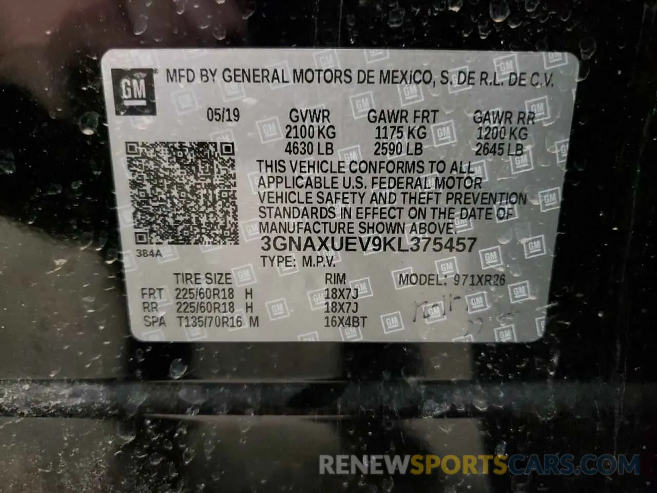 14 fotografías del automóvil dañado 3GNAXUEV9KL375457 CHEVROLET EQUINOX 2019