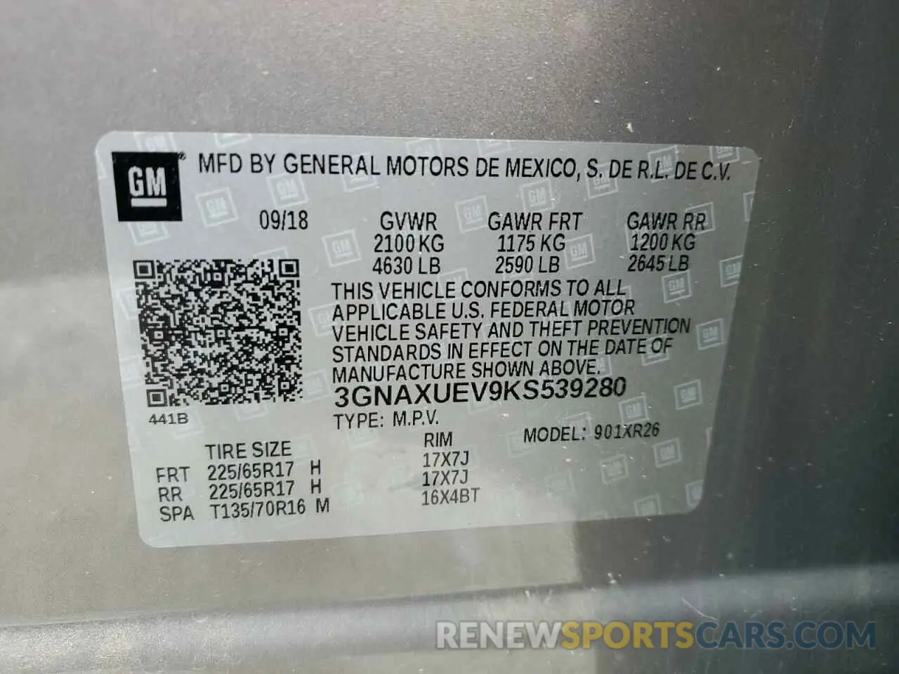 15 fotografías del automóvil dañado 3GNAXUEV9KS539280 CHEVROLET EQUINOX 2019