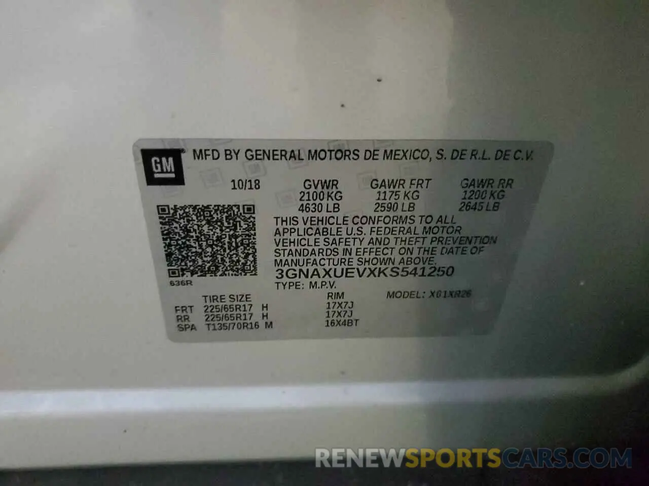 13 fotografías del automóvil dañado 3GNAXUEVXKS541250 CHEVROLET EQUINOX 2019