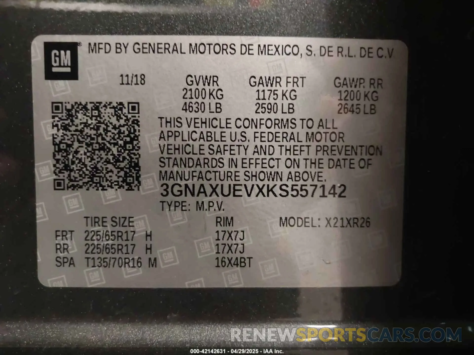 9 fotografías del automóvil dañado 3GNAXUEVXKS557142 CHEVROLET EQUINOX 2019
