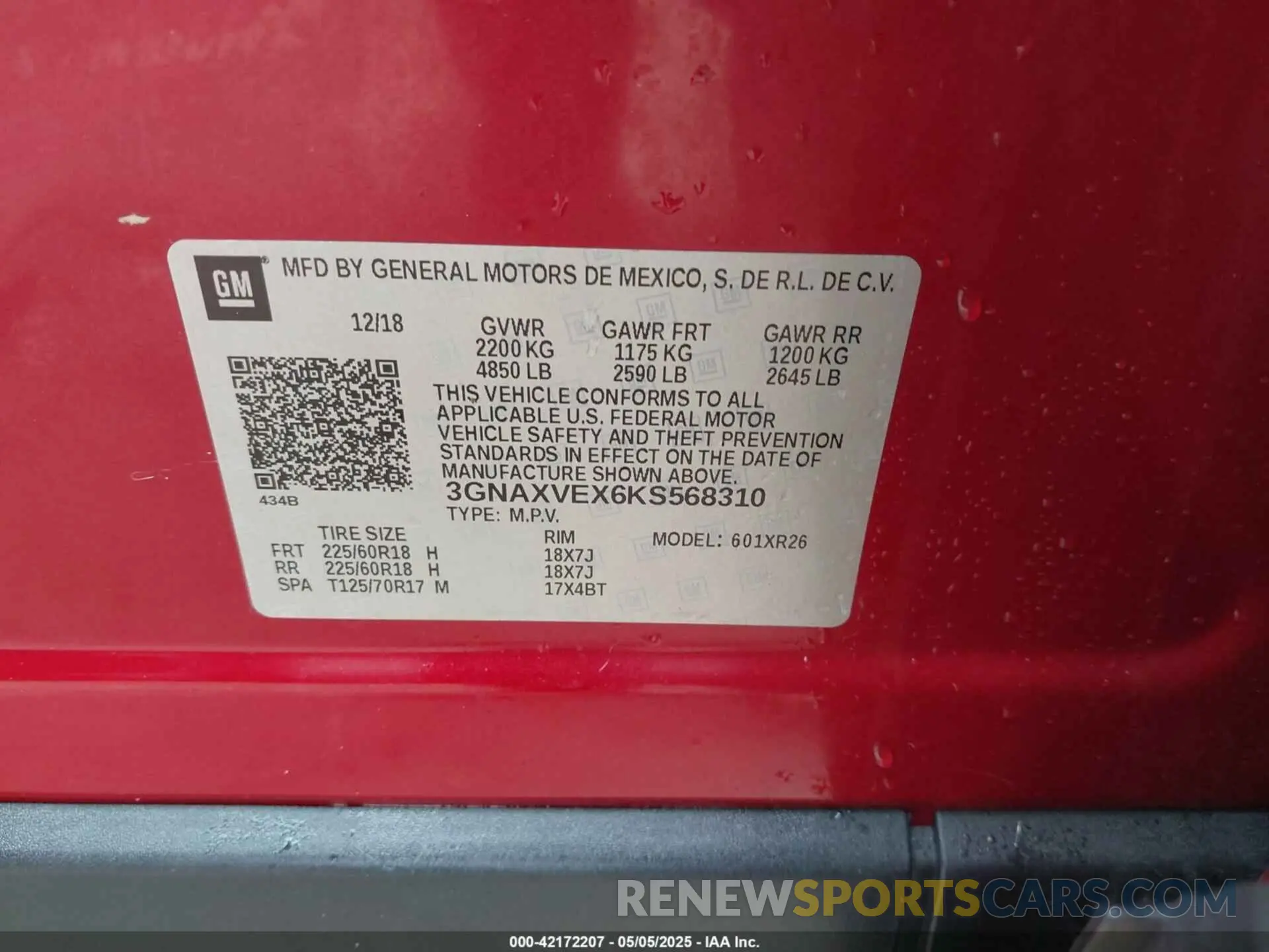 9 fotografías del automóvil dañado 3GNAXVEX6KS568310 CHEVROLET EQUINOX 2019