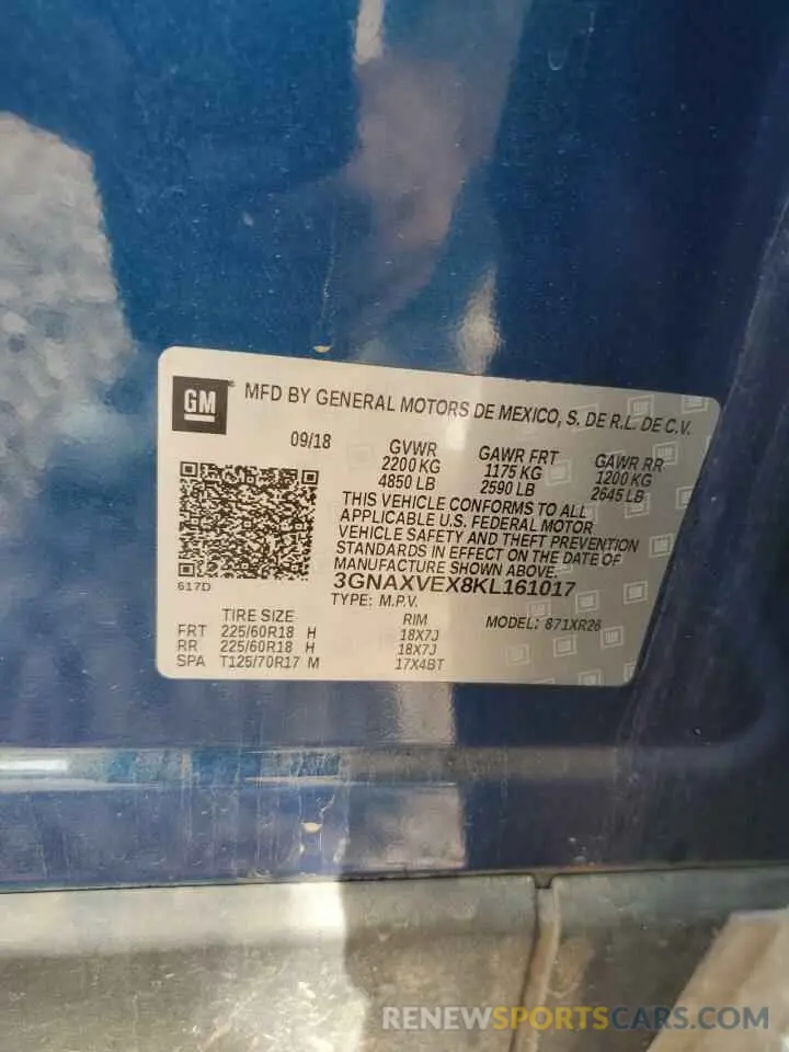 13 fotografías del automóvil dañado 3GNAXVEX8KL161017 CHEVROLET EQUINOX 2019
