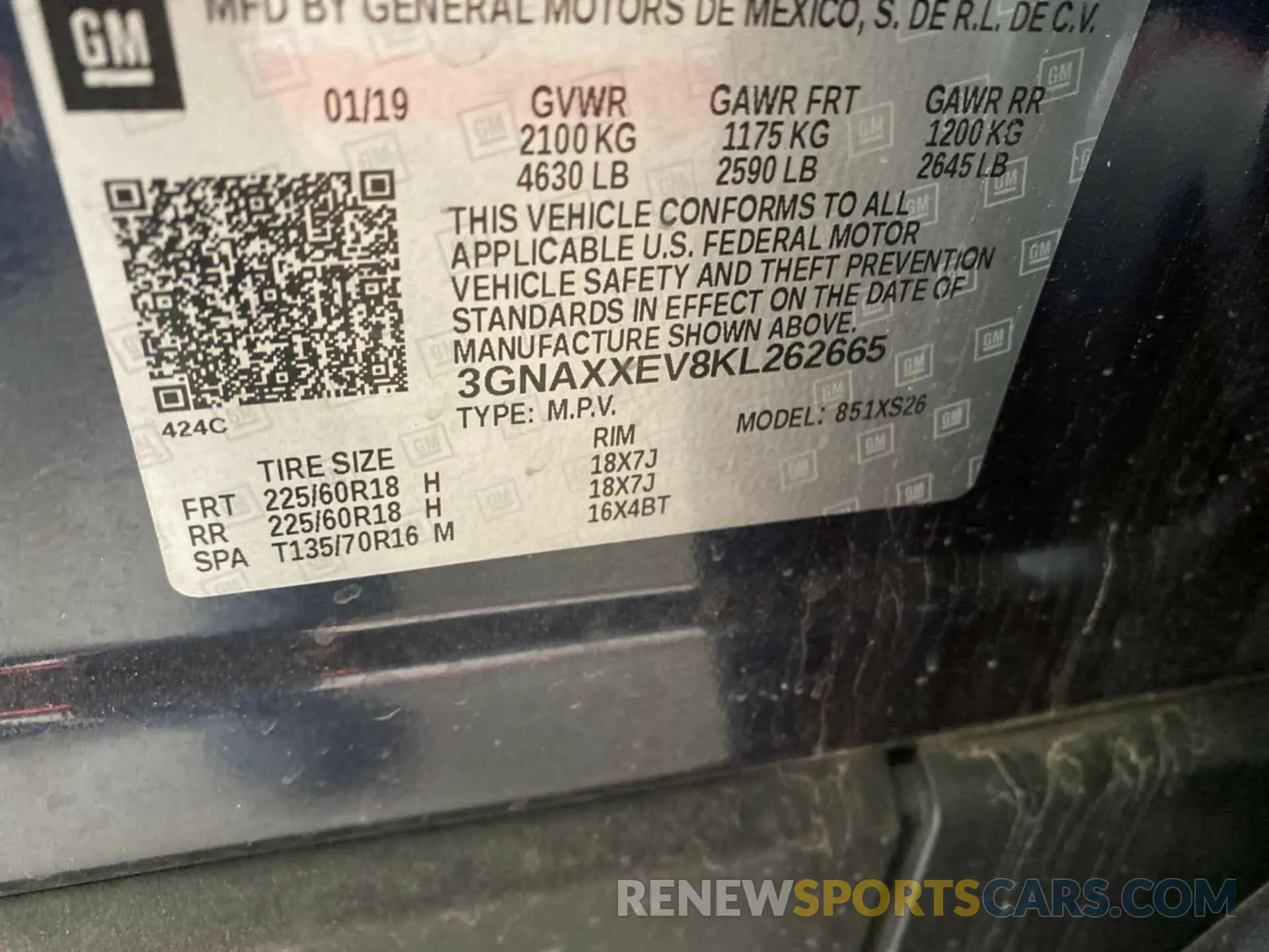 22 fotografías del automóvil dañado 3GNAXXEV8KL262665 CHEVROLET EQUINOX 2019