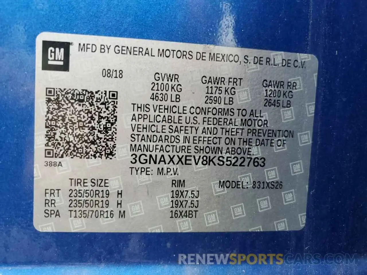 14 fotografías del automóvil dañado 3GNAXXEV8KS522763 CHEVROLET EQUINOX 2019