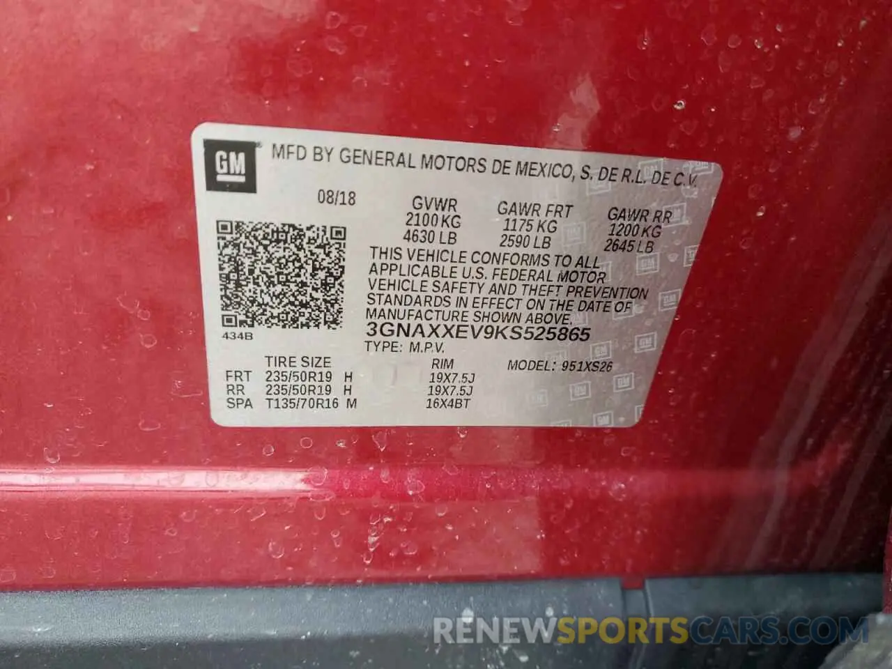 13 fotografías del automóvil dañado 3GNAXXEV9KS525865 CHEVROLET EQUINOX 2019
