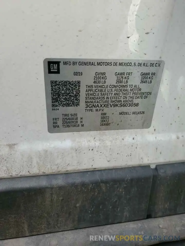12 fotografías del automóvil dañado 3GNAXXEV9KS603058 CHEVROLET EQUINOX 2019