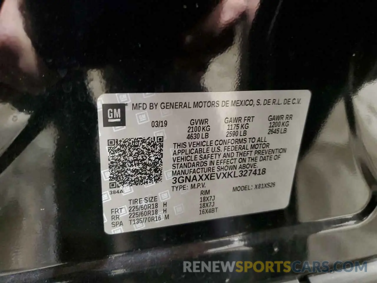 15 fotografías del automóvil dañado 3GNAXXEVXKL327418 CHEVROLET EQUINOX 2019