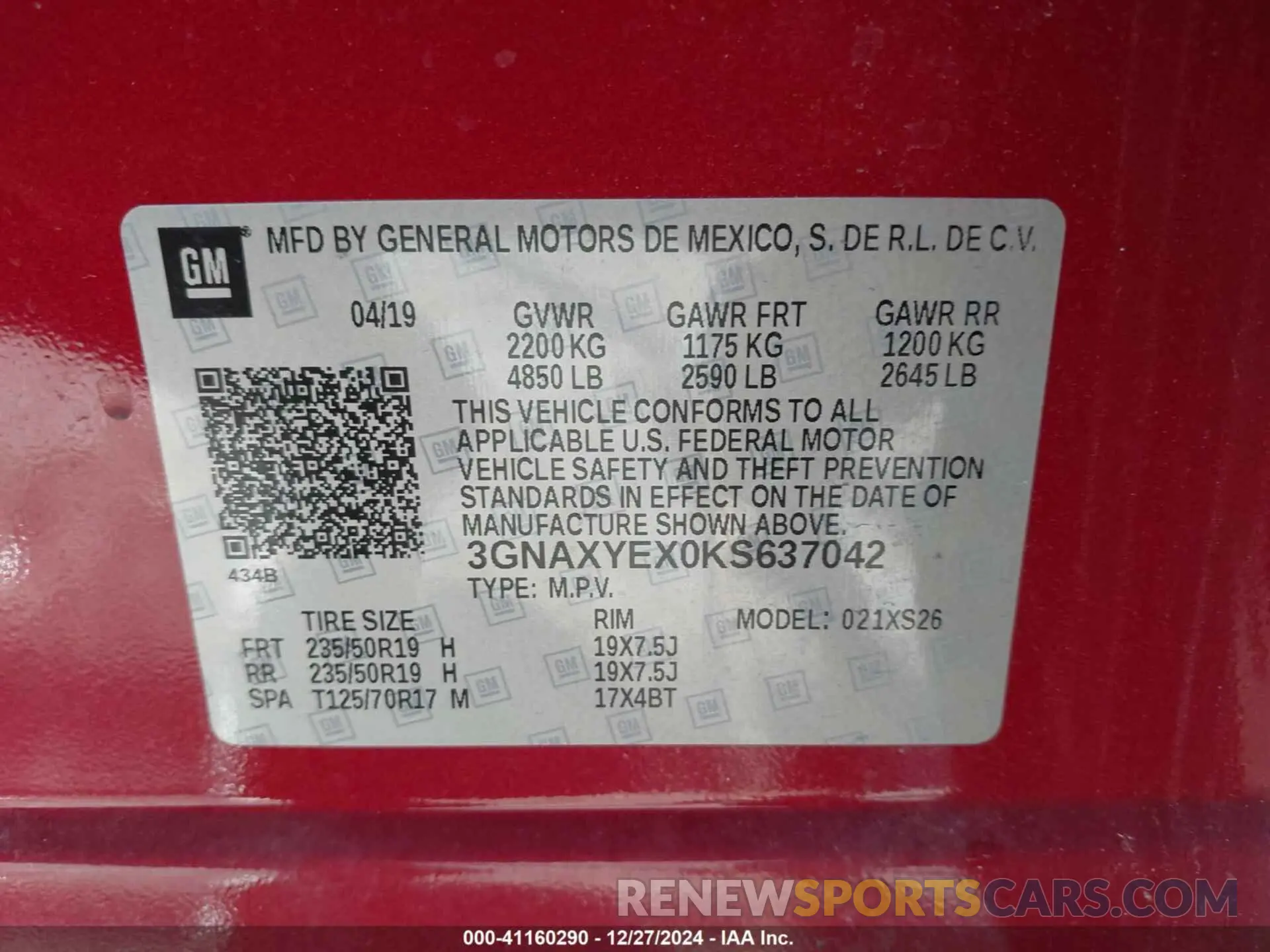 9 fotografías del automóvil dañado 3GNAXYEX0KS637042 CHEVROLET EQUINOX 2019