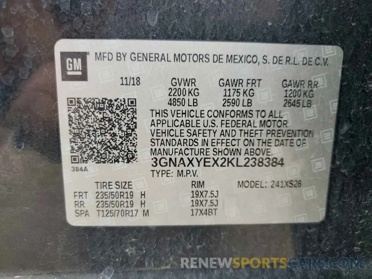 13 fotografías del automóvil dañado 3GNAXYEX2KL238384 CHEVROLET EQUINOX 2019