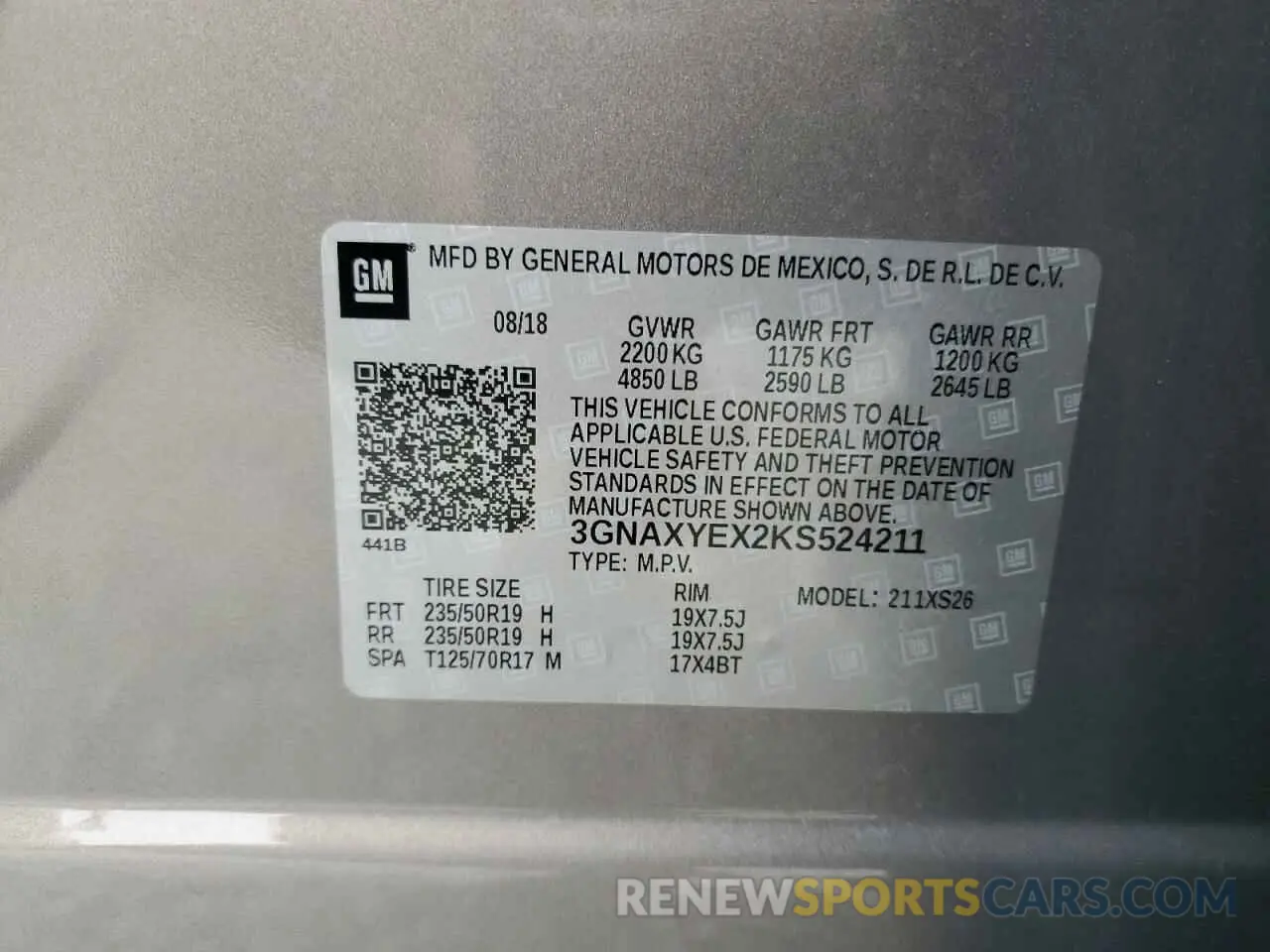 13 fotografías del automóvil dañado 3GNAXYEX2KS524211 CHEVROLET EQUINOX 2019