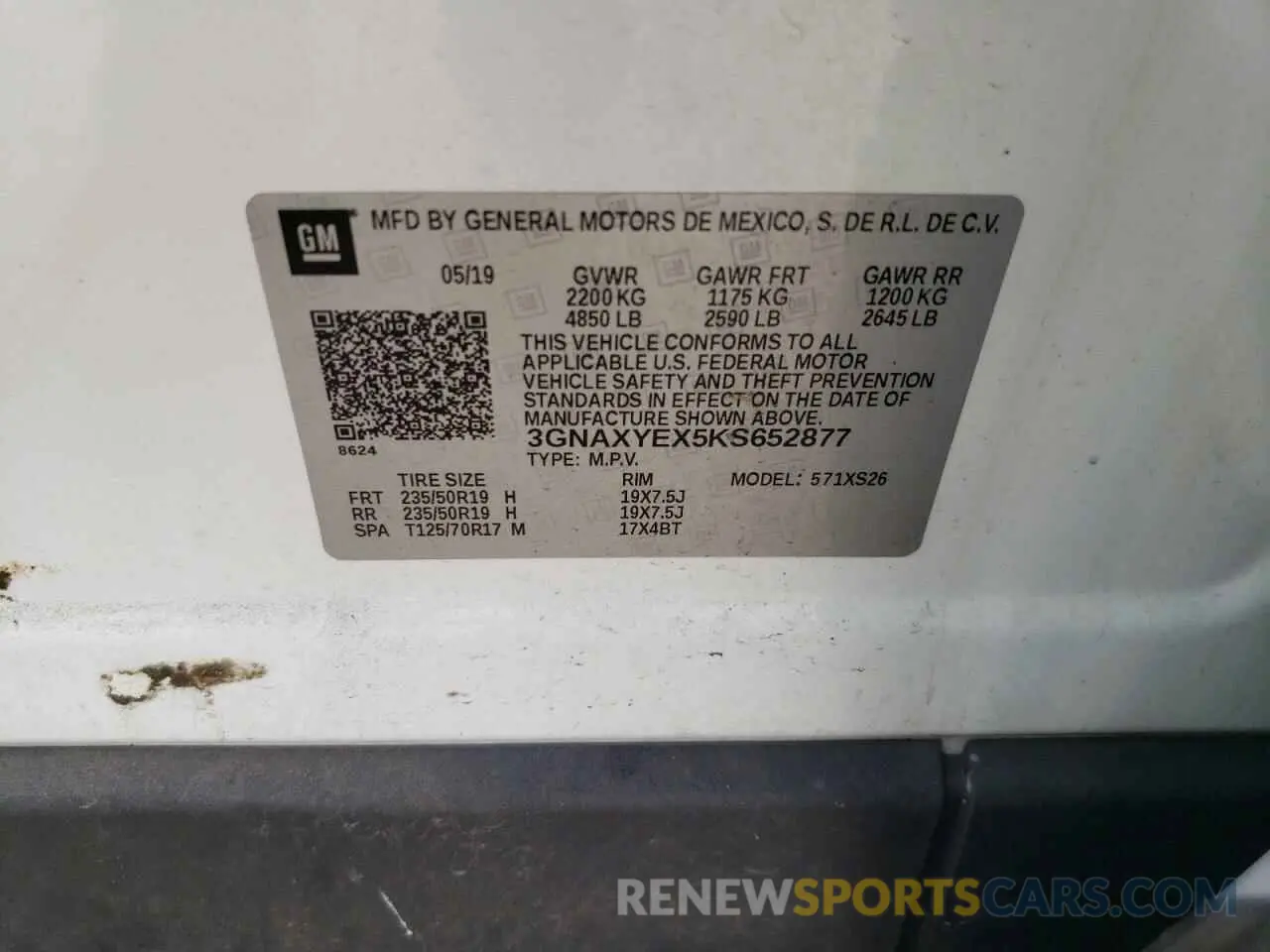 15 fotografías del automóvil dañado 3GNAXYEX5KS652877 CHEVROLET EQUINOX 2019