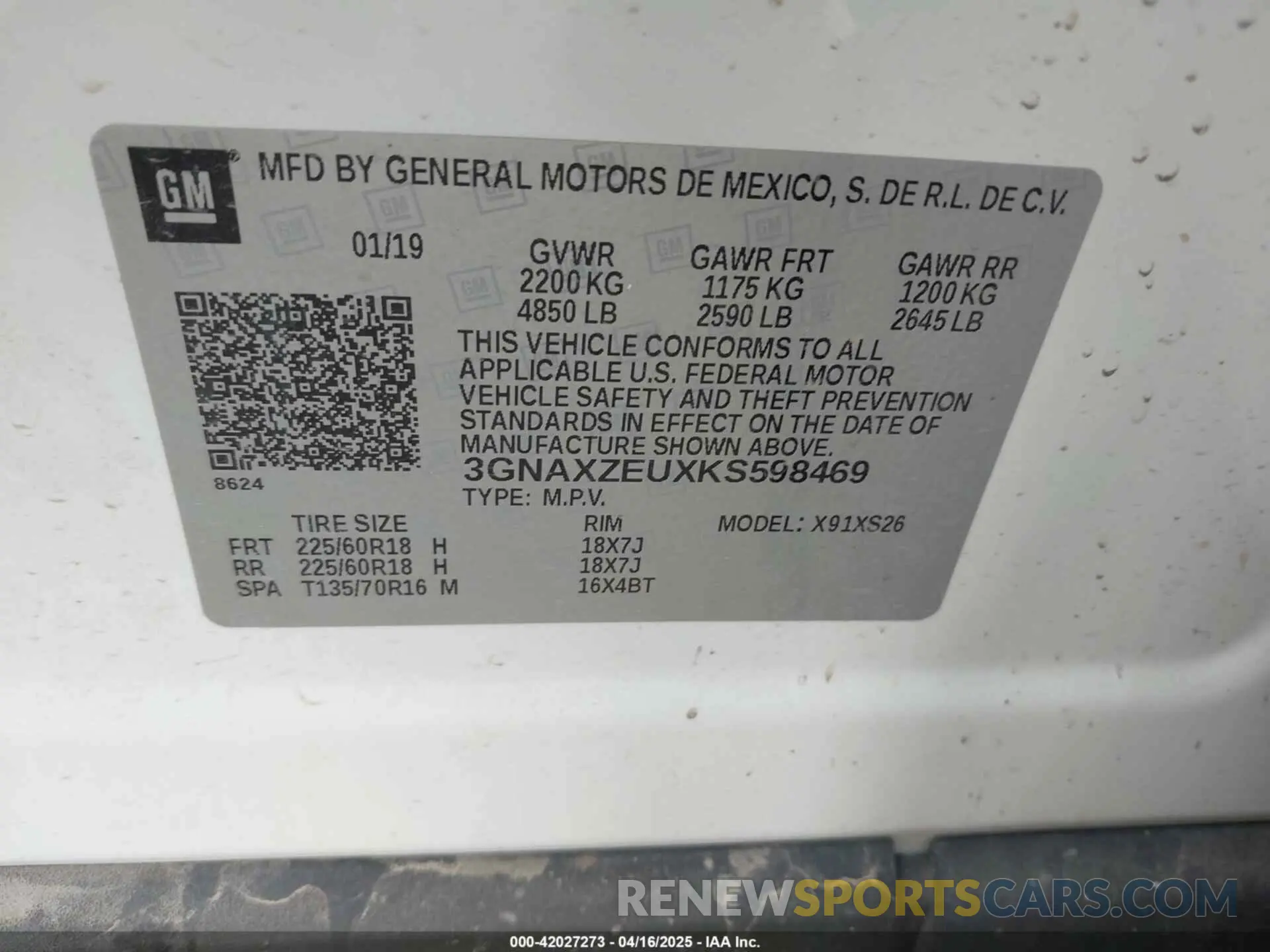9 fotografías del automóvil dañado 3GNAXZEUXKS598469 CHEVROLET EQUINOX 2019