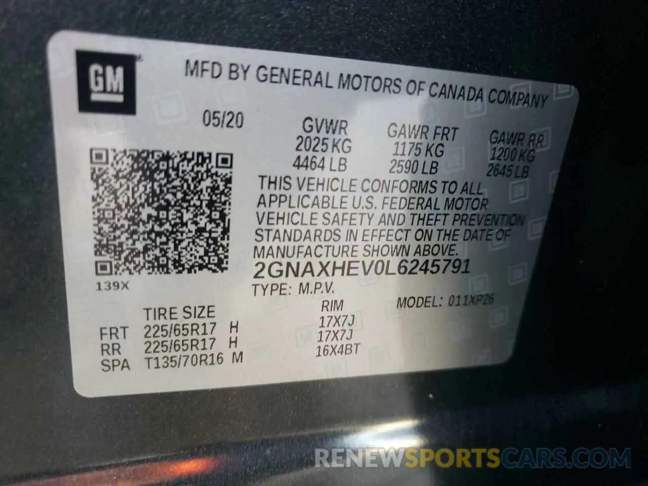 12 fotografías del automóvil dañado 2GNAXHEV0L6245791 CHEVROLET EQUINOX 2020